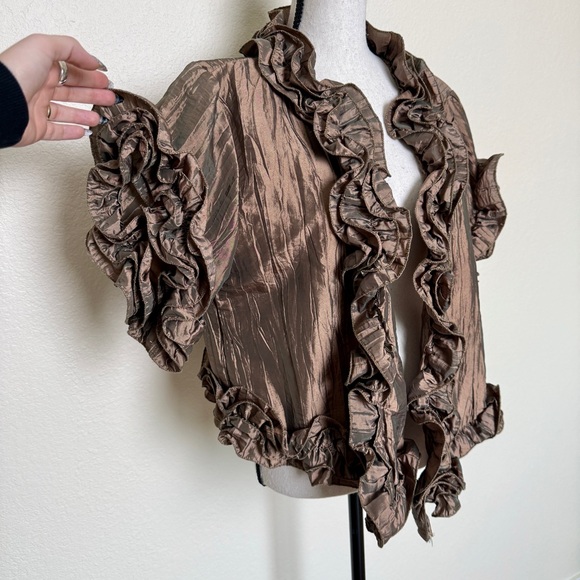 Pretty Angel Shimmering Tan Ruffled Jacket - Picture 2 of 5